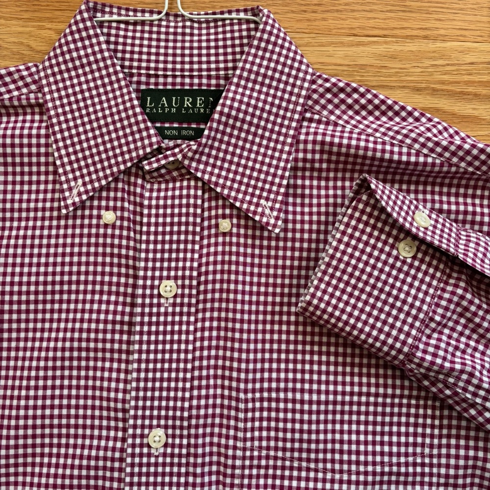 Lauren Ralph Lauren Red-Purple and White Casual Button Down Shirt